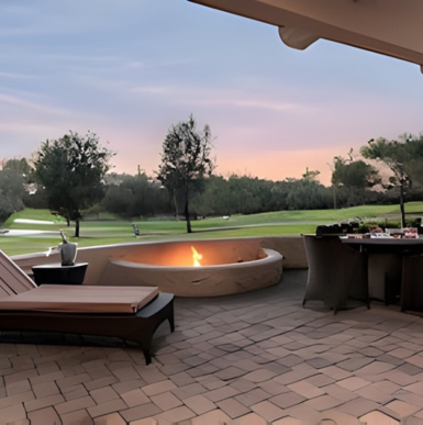 Resort-style pool and landscaped gardens at Rancho Bernardo Inn.