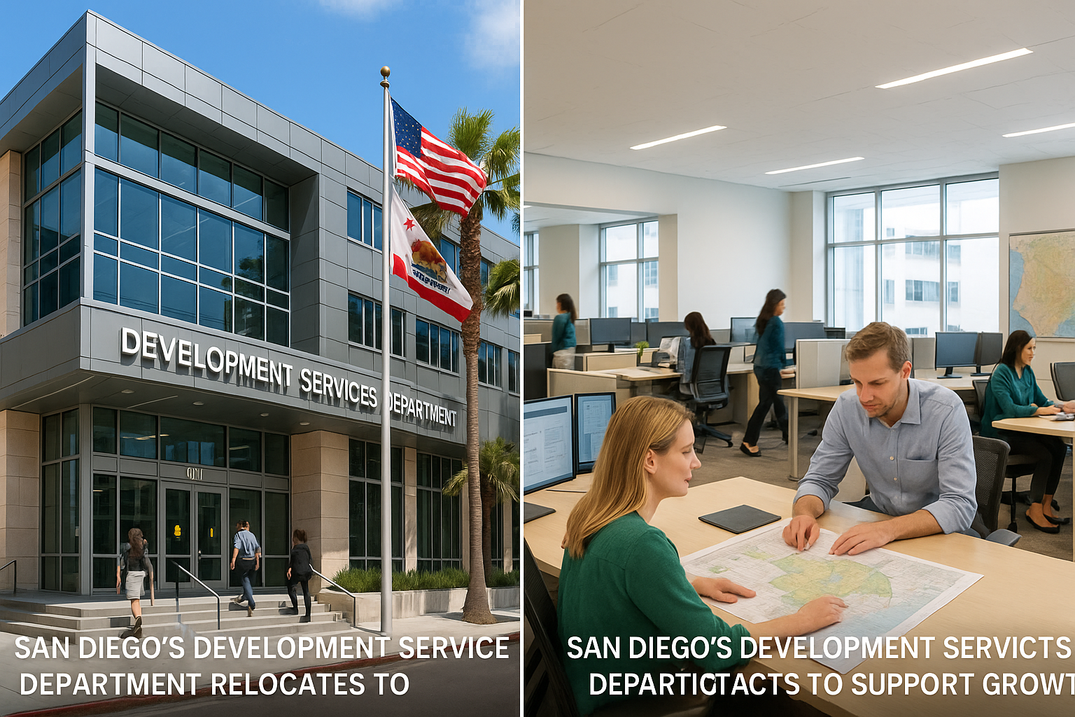 San Diego Development Services Department headquarters exterior with modern architecture, staff ente