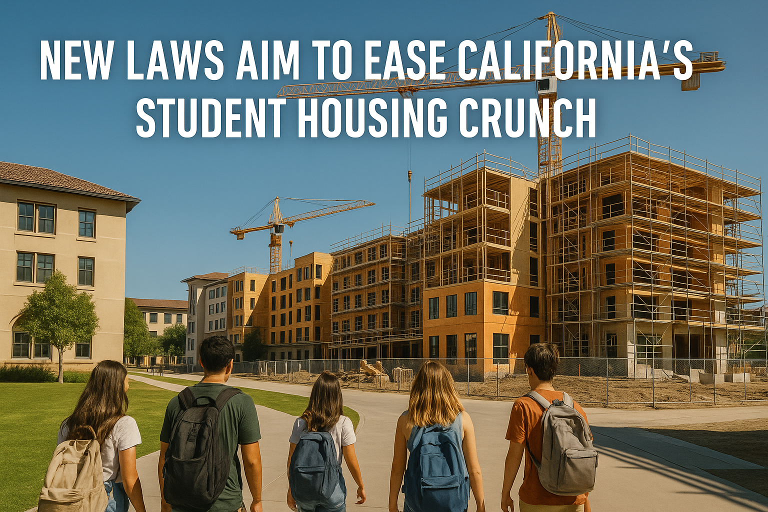 New California student housing development under construction near a college campus, addressing the