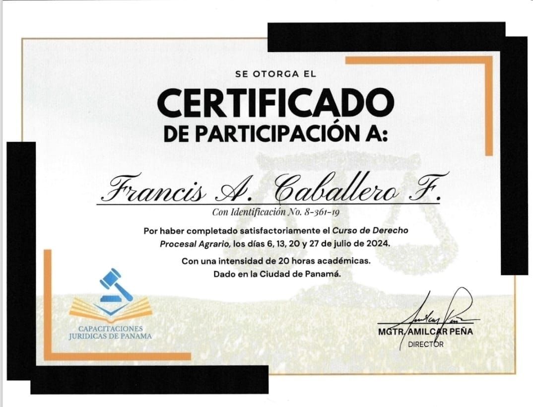 Certificado de participación otorgado a Francis A. Caballero F.