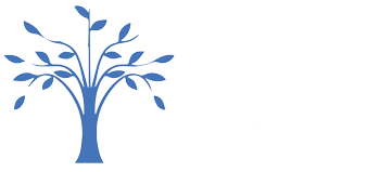a blue tree with leaves on a white background .