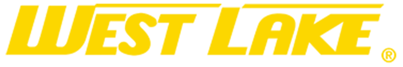 A yellow logo for west lake on a white background