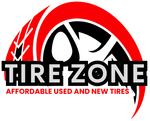 A logo for tire zone affordable used and new tires