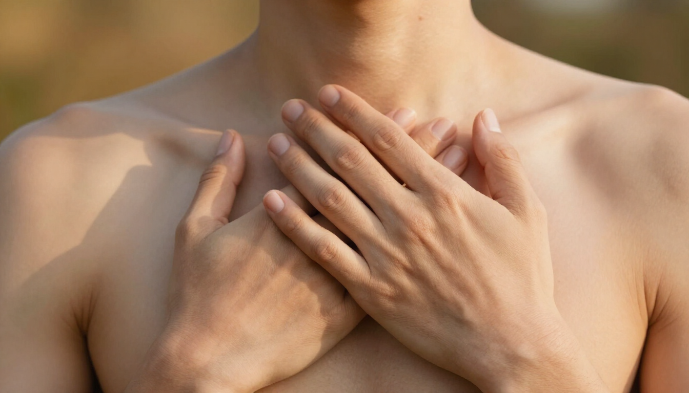 Mãos sobre o peito simbolizando paz interna