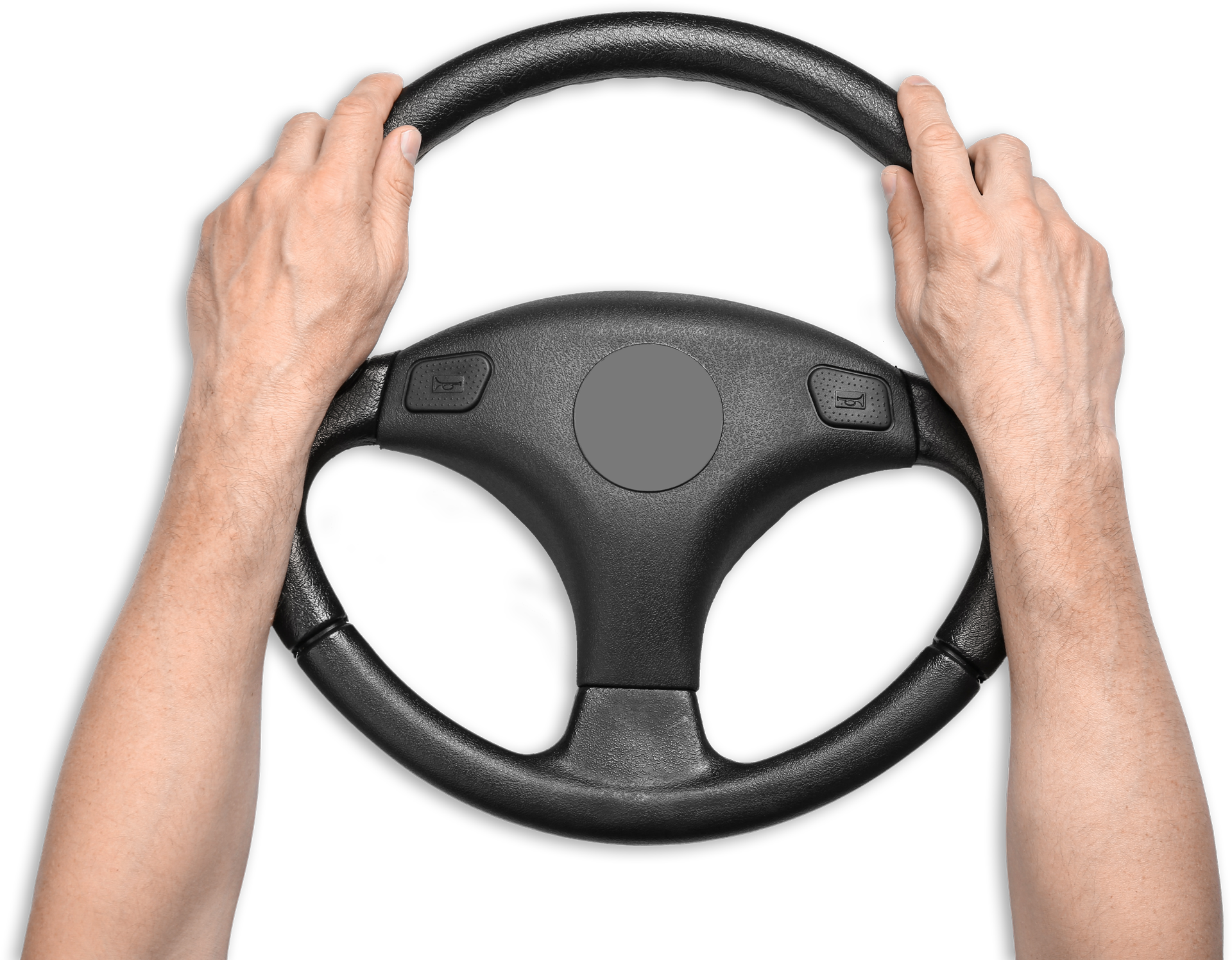 A Person is Holding a Black Steering