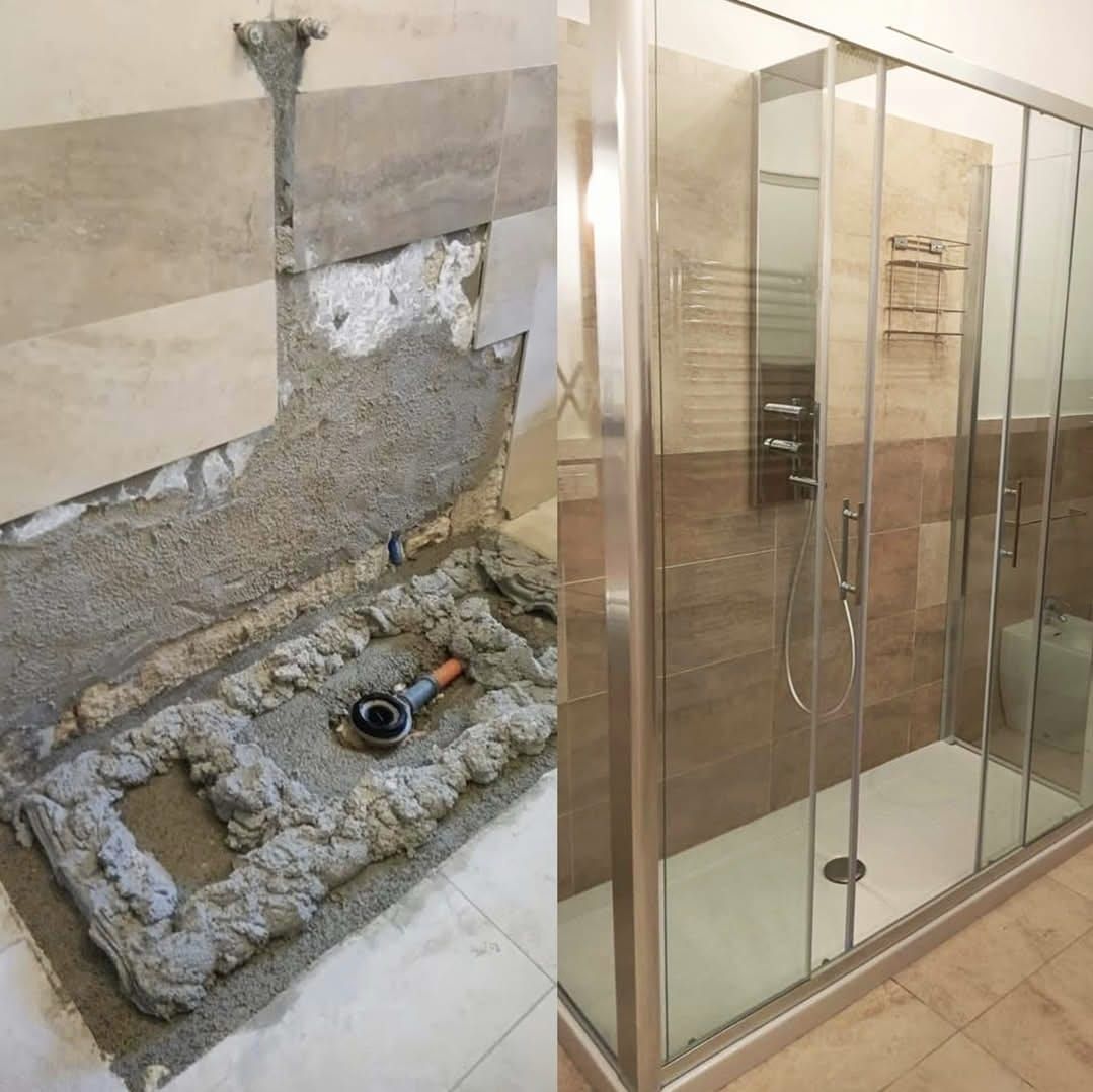 Una foto di un bagno prima e dopo la ristrutturazione