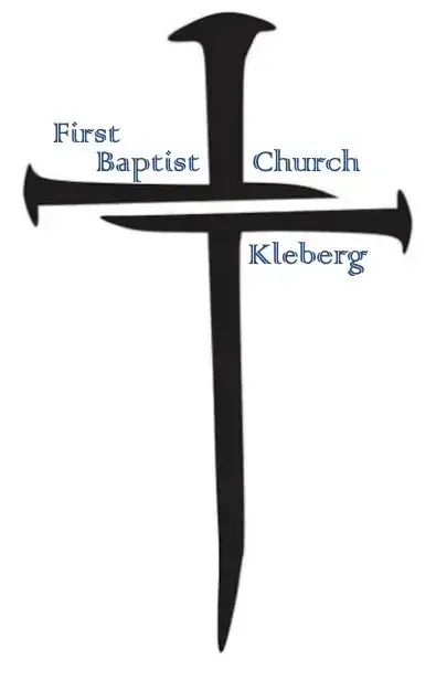 A cross with the words first baptist church kleberg on it