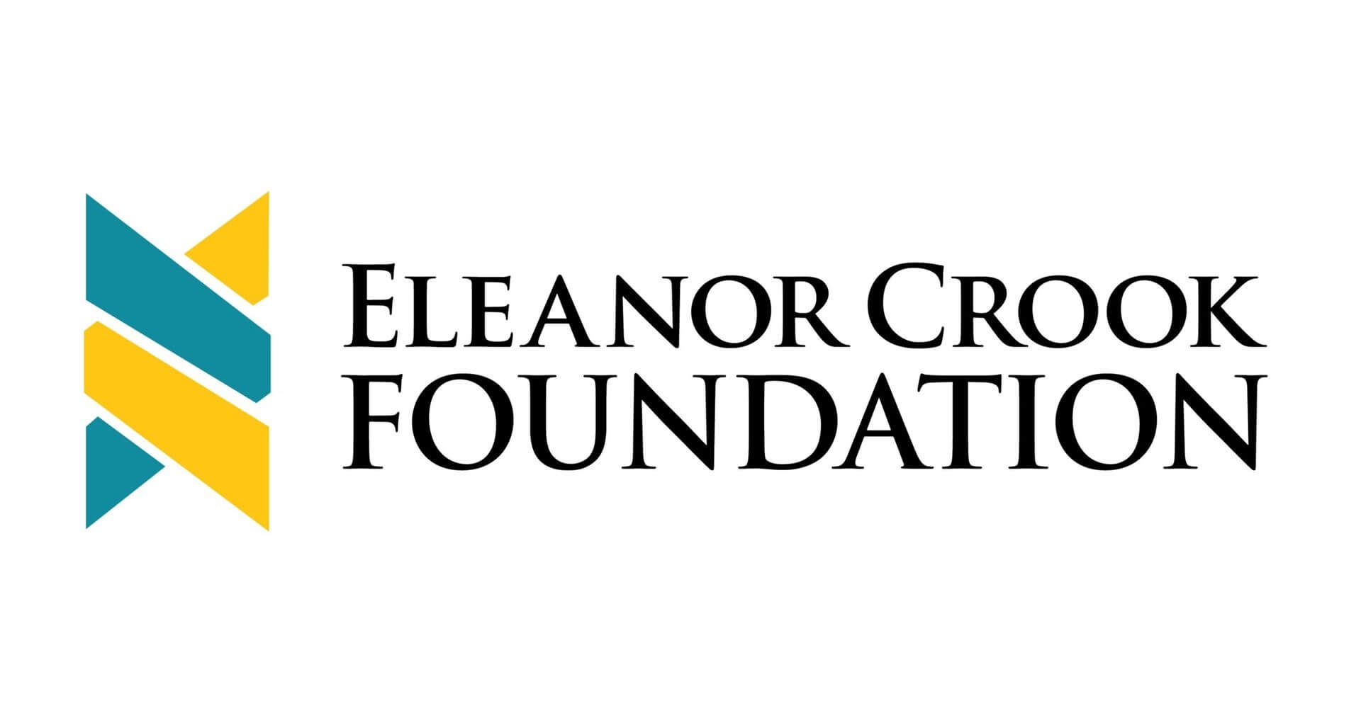 A logo for the eleanor crook foundation with a blue and yellow arrow.