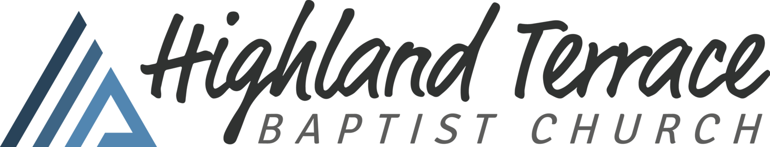 The logo for highland terrace baptist church is blue and white.