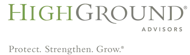 A logo for high ground advisors that says protect strengthen grow