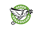 A logo with a bird and a flower in a green circle.