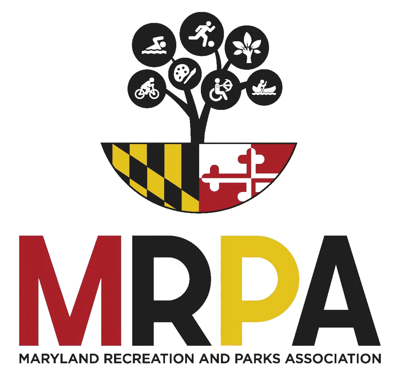 MRPA logo with a tree of recreational icons and Maryland flag design.
