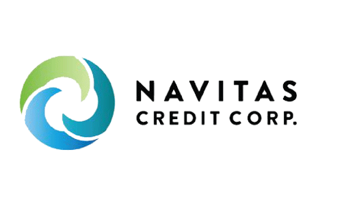 Logo for Navitas Credit Corp.; abstract swirl in blue and green, text 