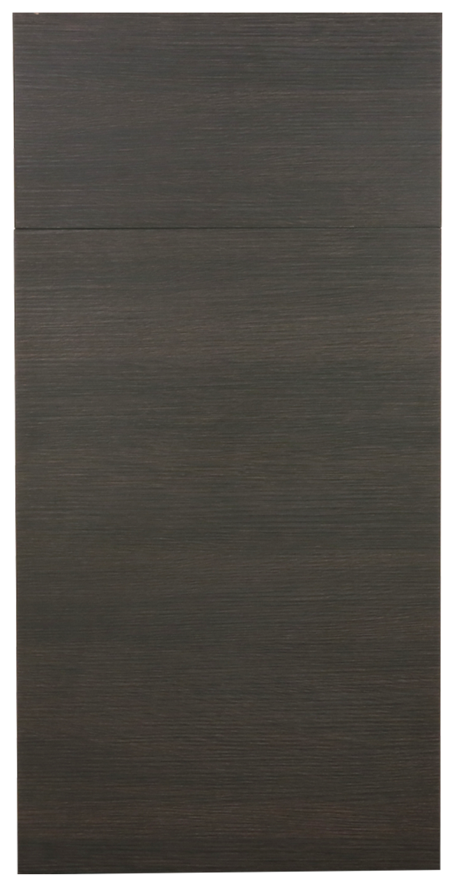 Dark brown rectangular door with horizontal grain.