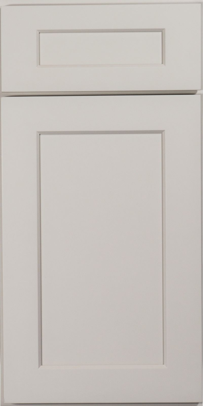 White kitchen cabinet door with rectangular recessed panel.