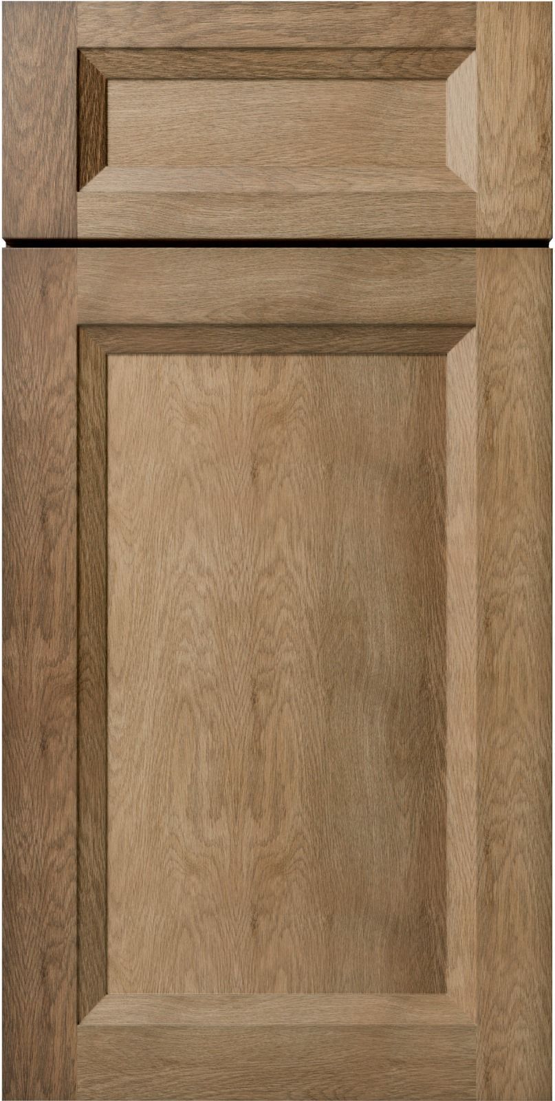 Wooden cabinet door with raised panel and a warm, natural finish.