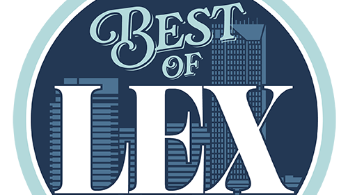 A blue and white logo for the best of lex
