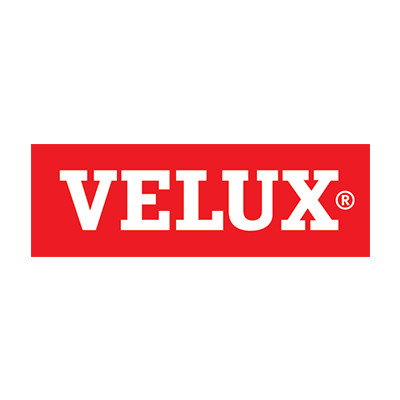 The velux logo is red and white on a white background.