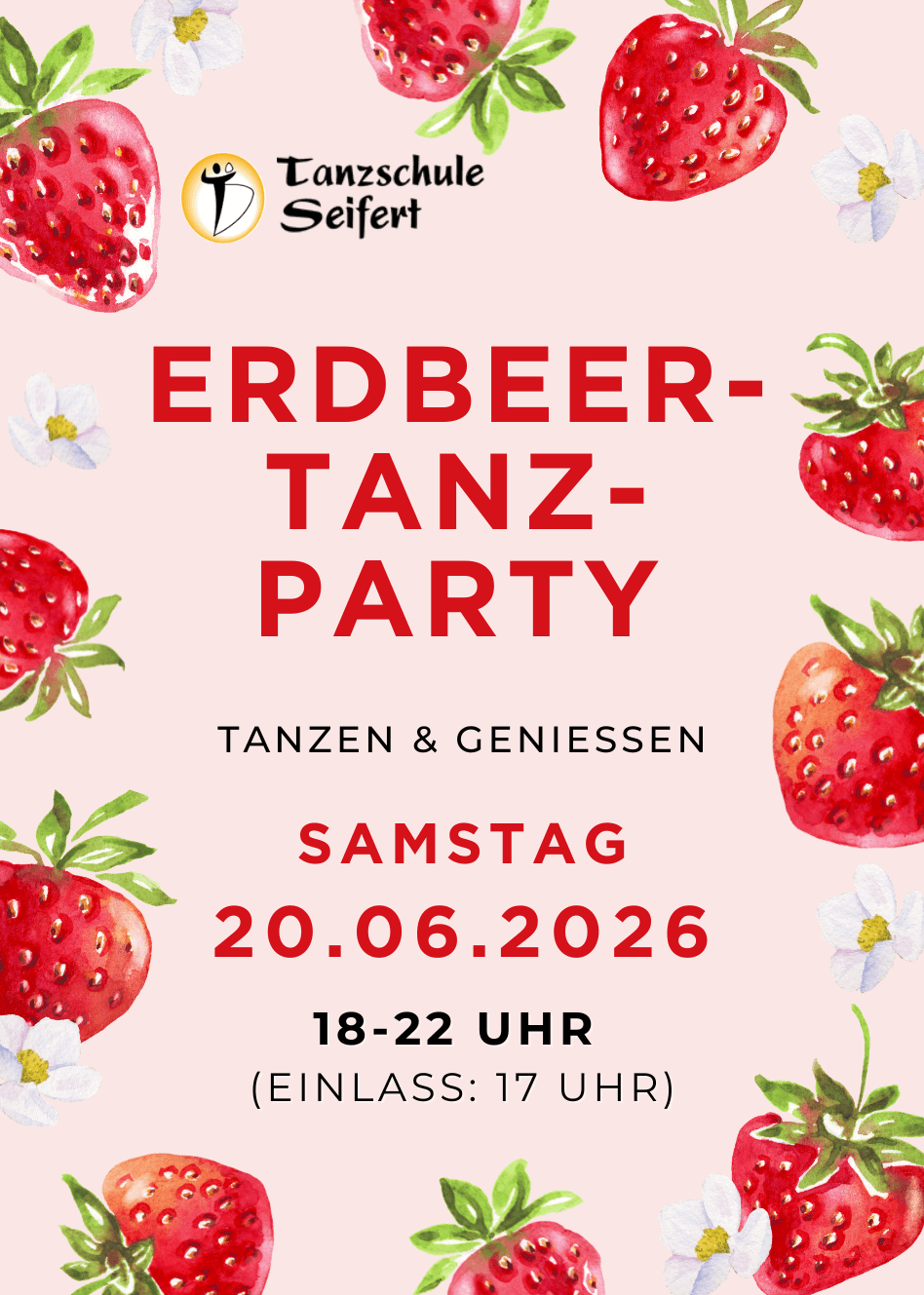 Erdbeer-Tanzparty für Paare am 20.06.2026 in der Tanzschule Seifert Leipzig 