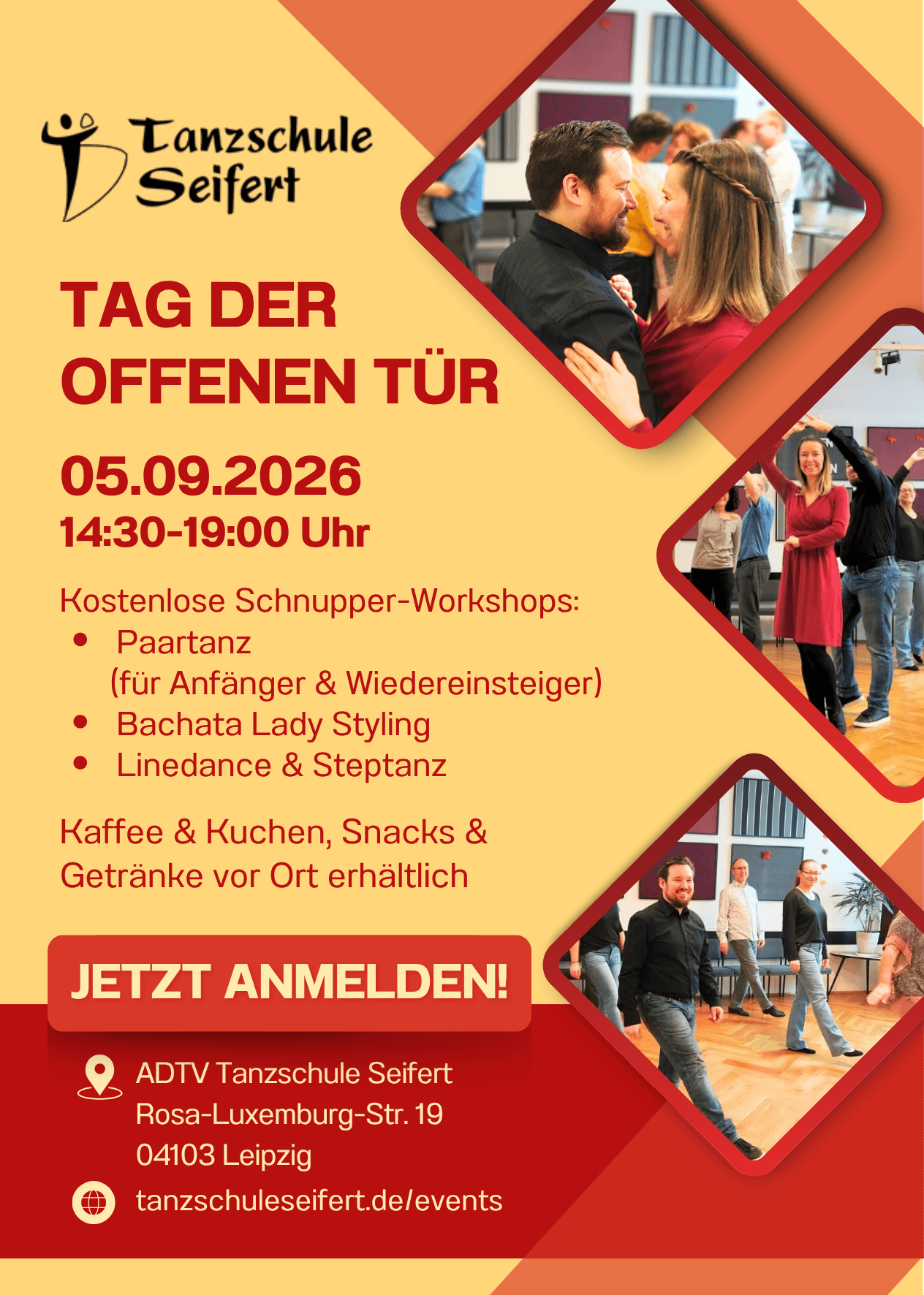 Tag der offenen Tür am 05.09.2026 in der Tanzschule Seifert Leipzig mit kostenlosen Workshops im Paartanz & Solotanz
