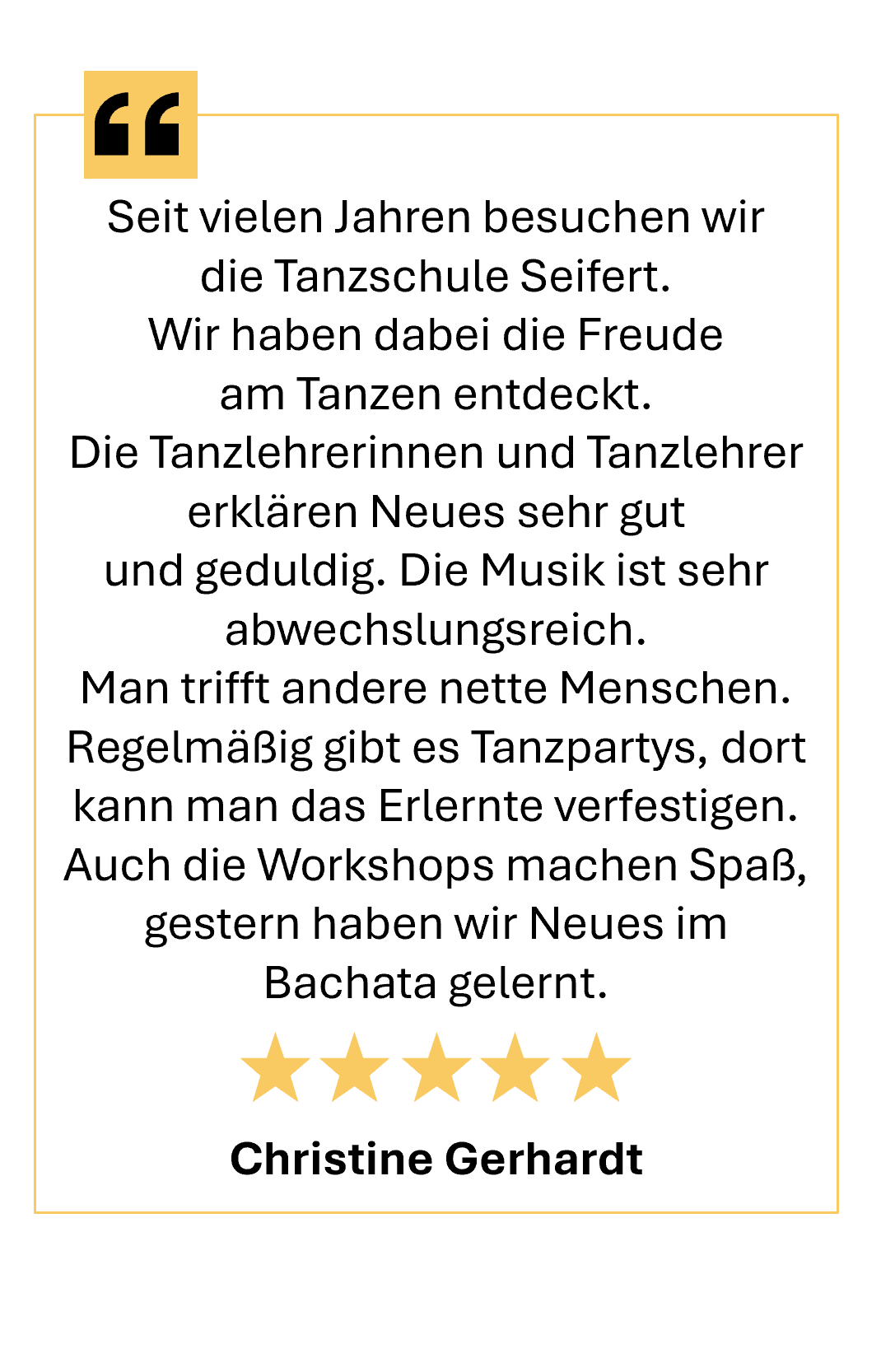5 Sterne Google Rezension über die Tanzschule Seifert Leipzig