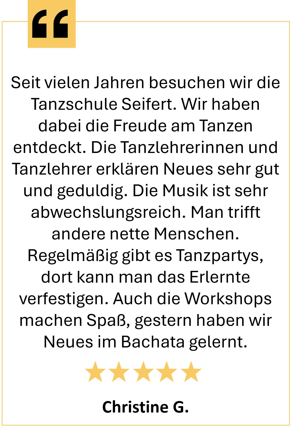 5 Sterne Google Rezension über die Tanzschule Seifert Leipzig