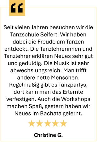 5 Sterne Google Rezension über die Tanzschule Seifert Leipzig