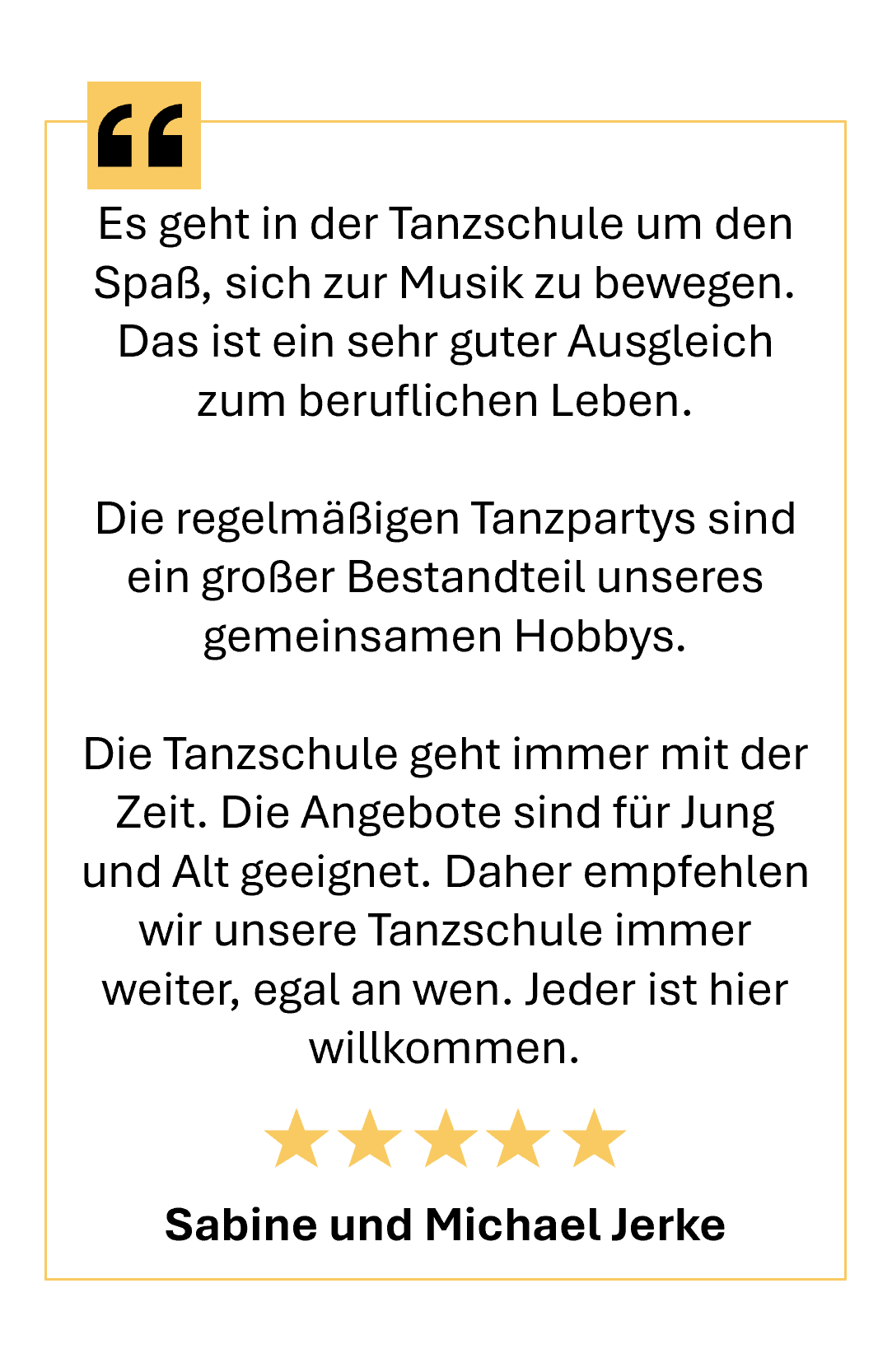 5 Sterne Google Rezension über die Tanzschule Seifert Leipzig