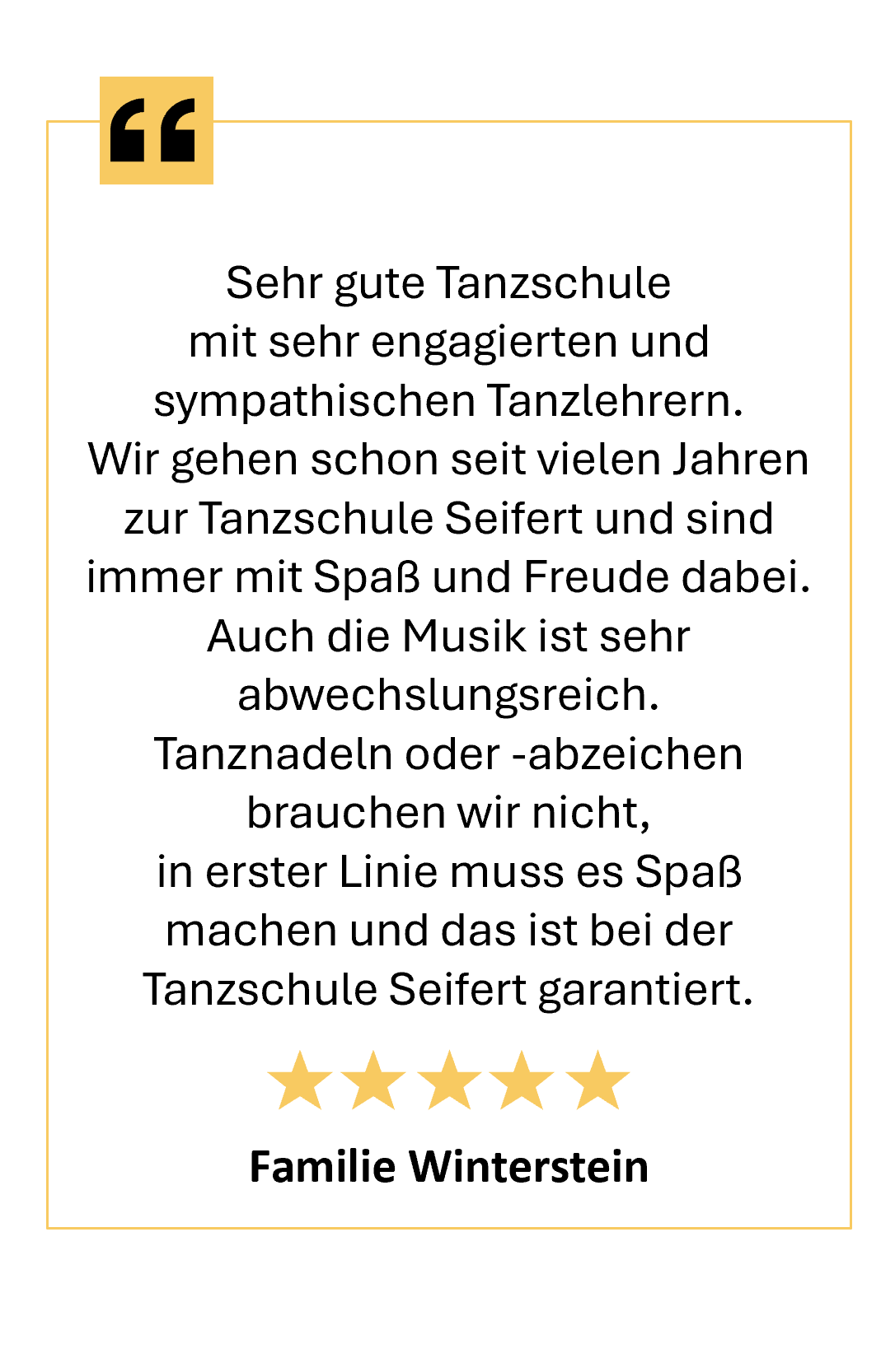 5 Sterne Google Rezension über die Tanzschule Seifert Leipzig