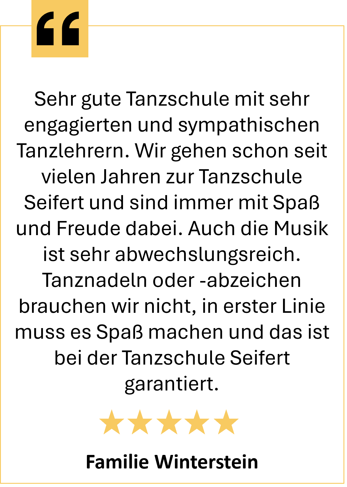 5 Sterne Google Rezension über die Tanzschule Seifert Leipzig