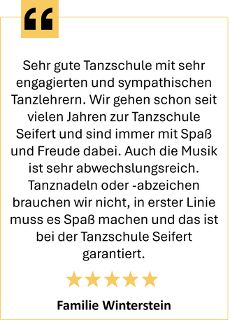 5 Sterne Google Rezension über die Tanzschule Seifert Leipzig