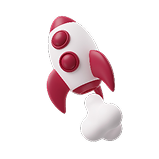 White and maroon cartoon rocket taking off, with white exhaust.