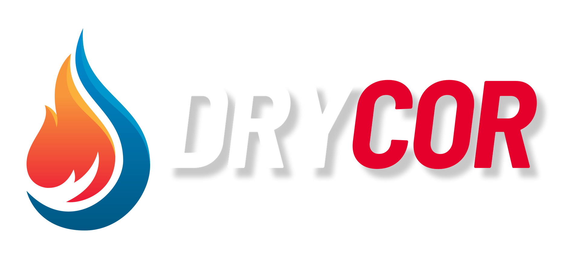 Logo for Drycor Restore. Blue and orange flame graphic, blue "DRYCOR", red "RESTORE".