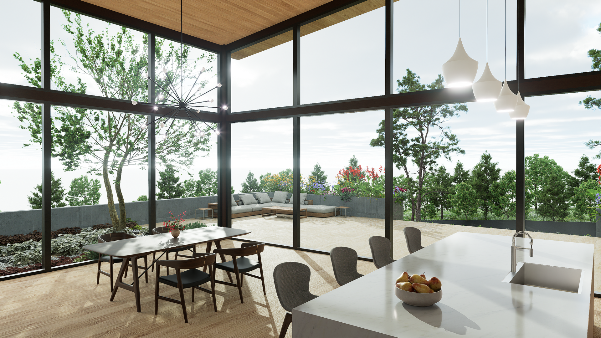 The kitchen is open to the living and dining areas