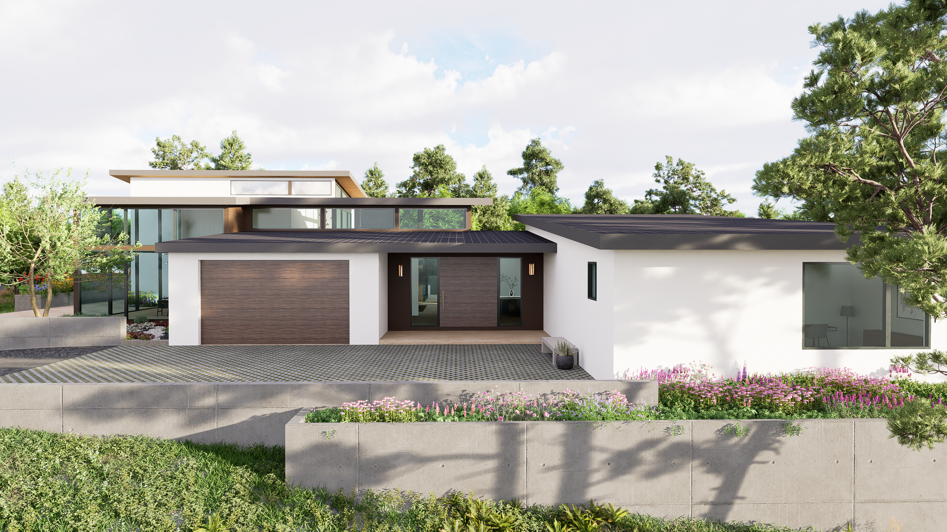 The house front reflects the neighborhood ranch style houses