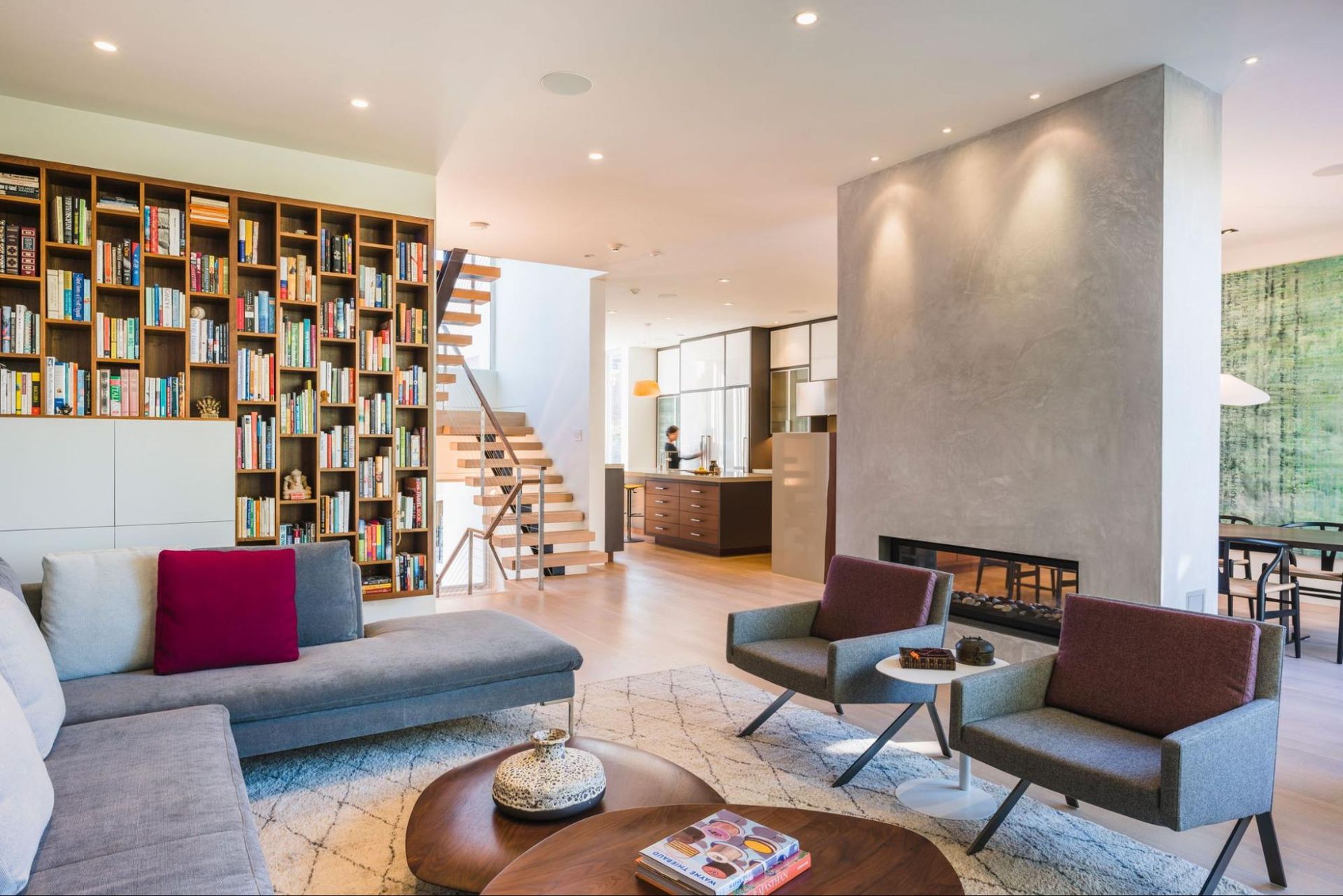 Townhouse open interiors with floating stairs