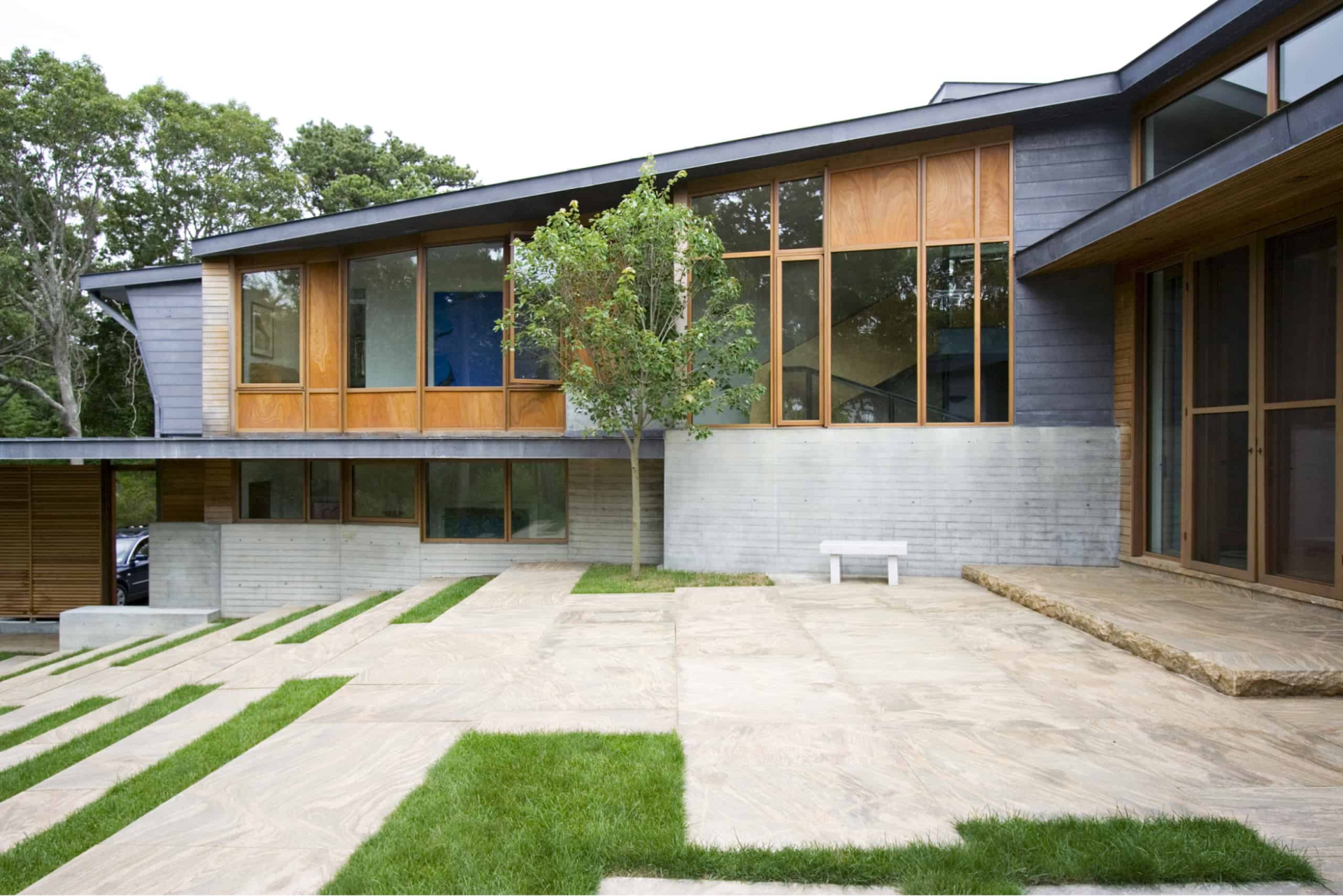 The windows are lyrically designed to provide privacy in the bedroom hall