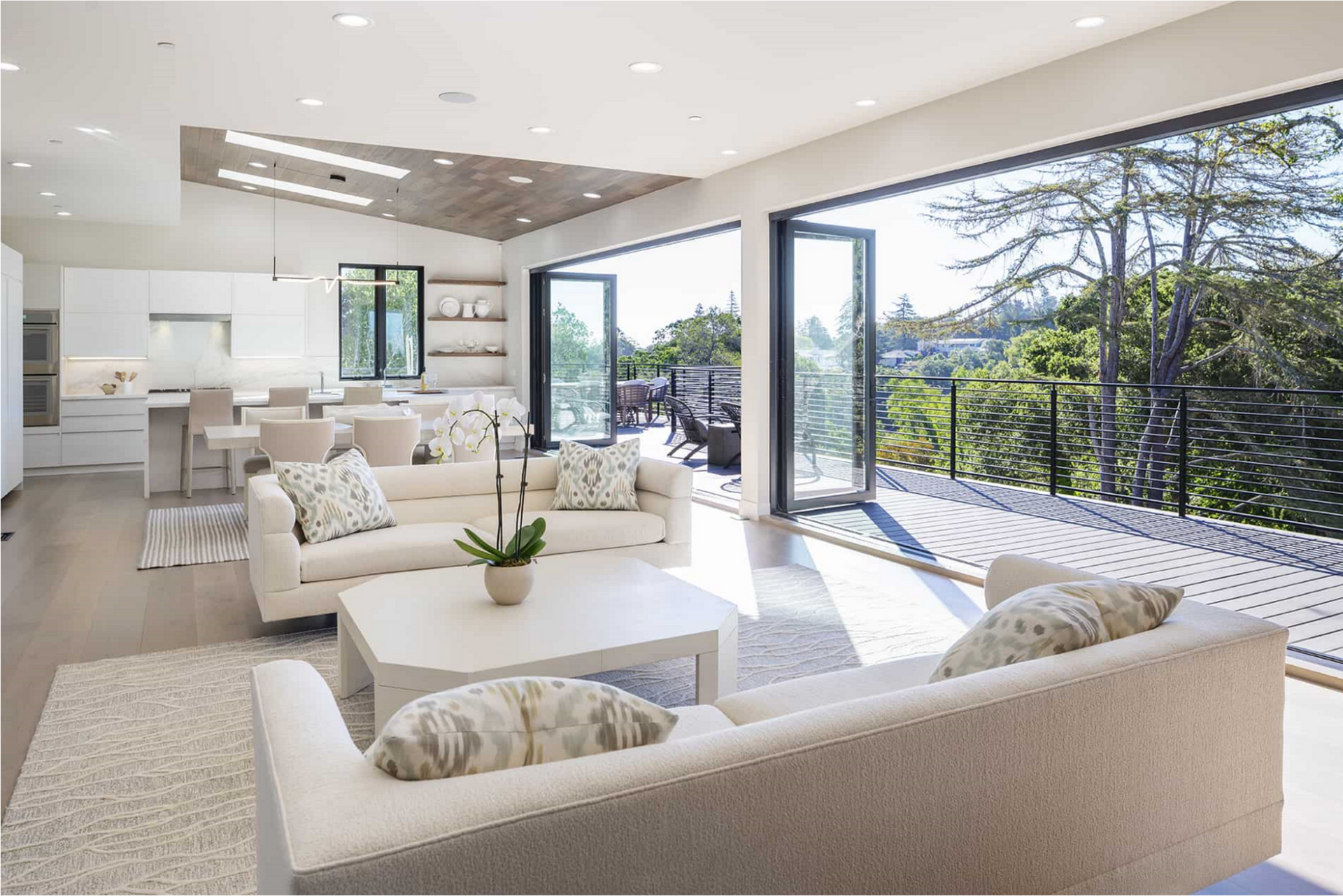 Bifold doors open up the great room to the outdoors