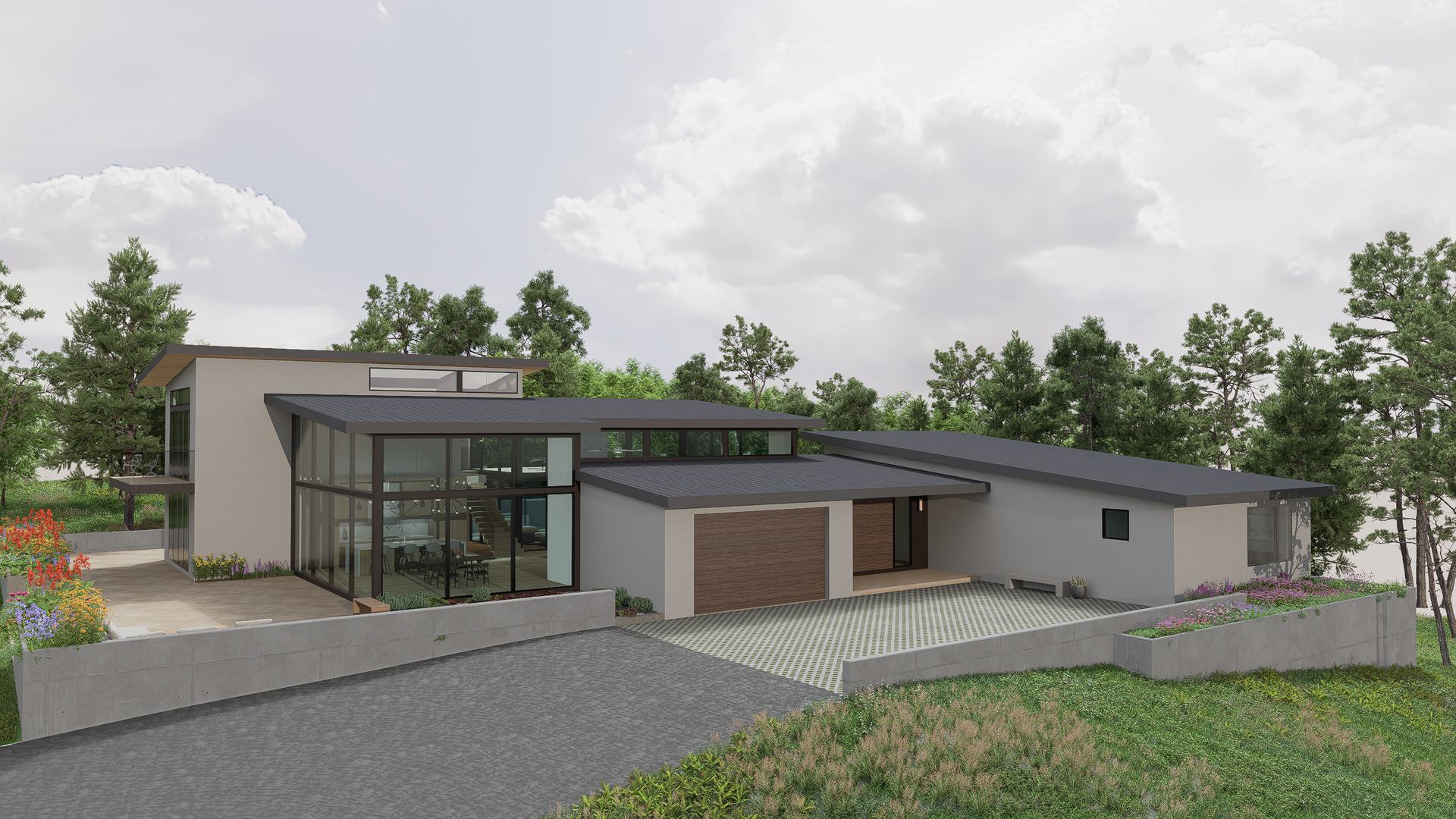 The house front reflects the neighborhood ranch style houses