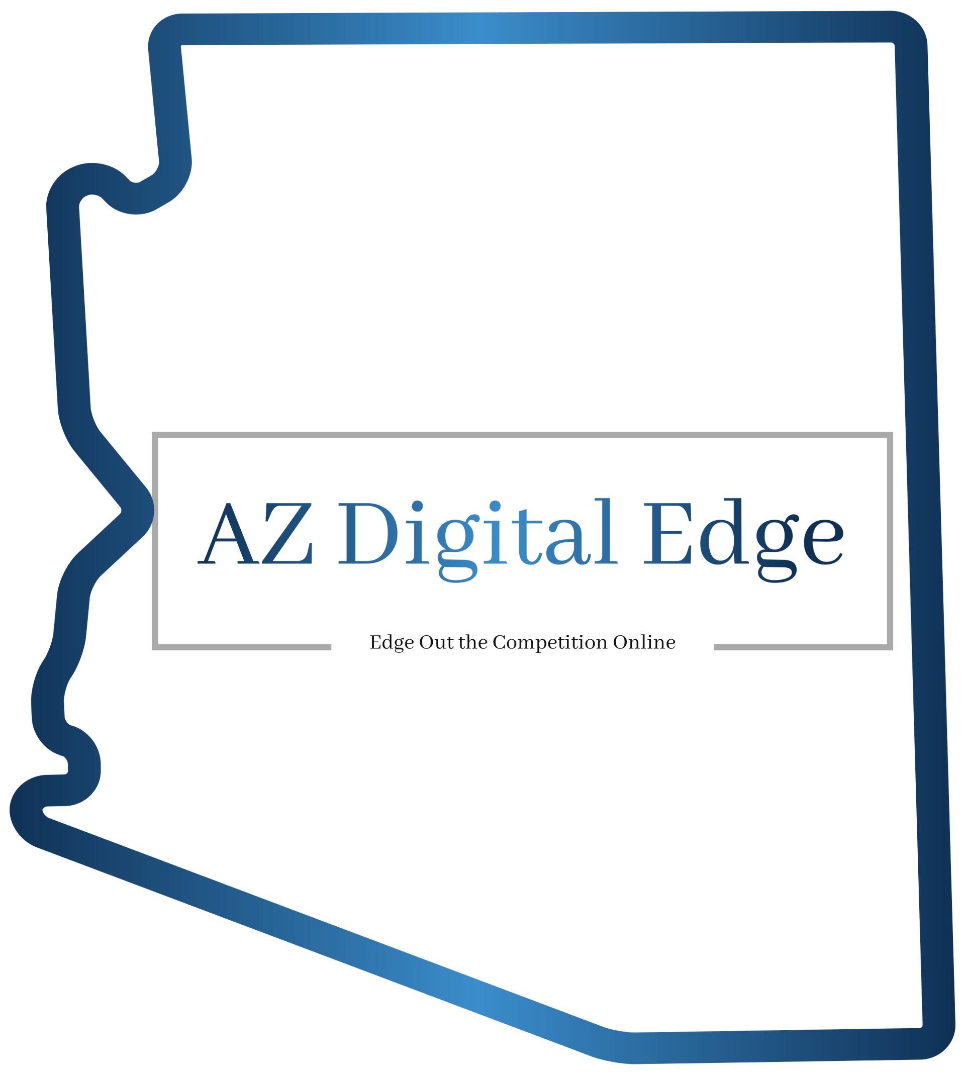 The logo for az digital edge is a blue outline of the state of arizona.