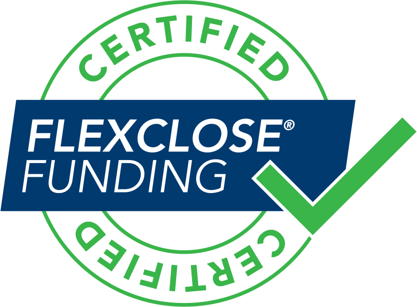 A certified flexclose funding logo with a green check mark
