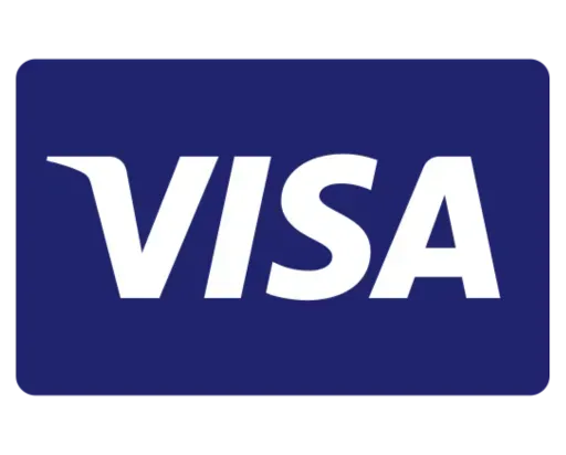 Visa logo in white on a blue background