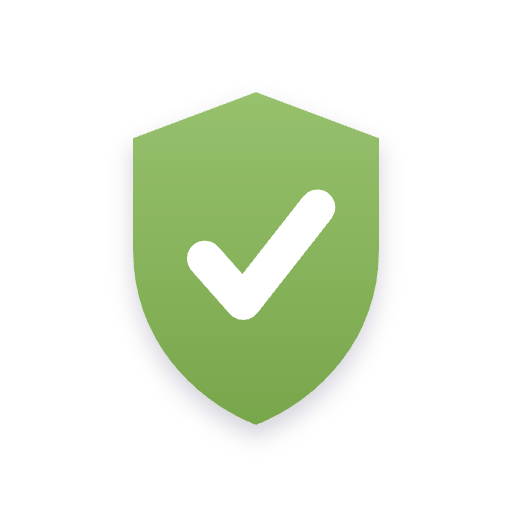 Green shield with white checkmark icon