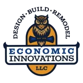 Logo with owl and text “ECONOMIC INNOVATIONS LLC” in navy and orange