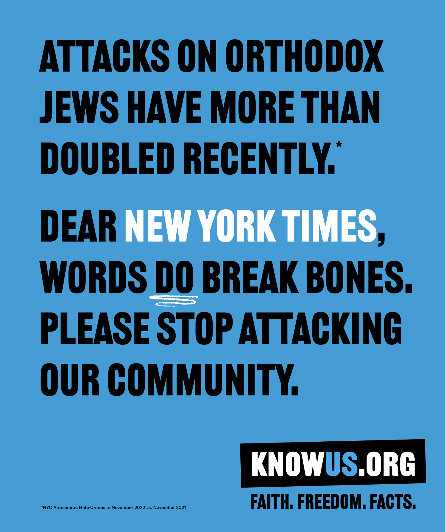Attacks on Orthodox Jews have more than doubled recently. Dear New York Times, words do break bones. Please stop attacking our community.