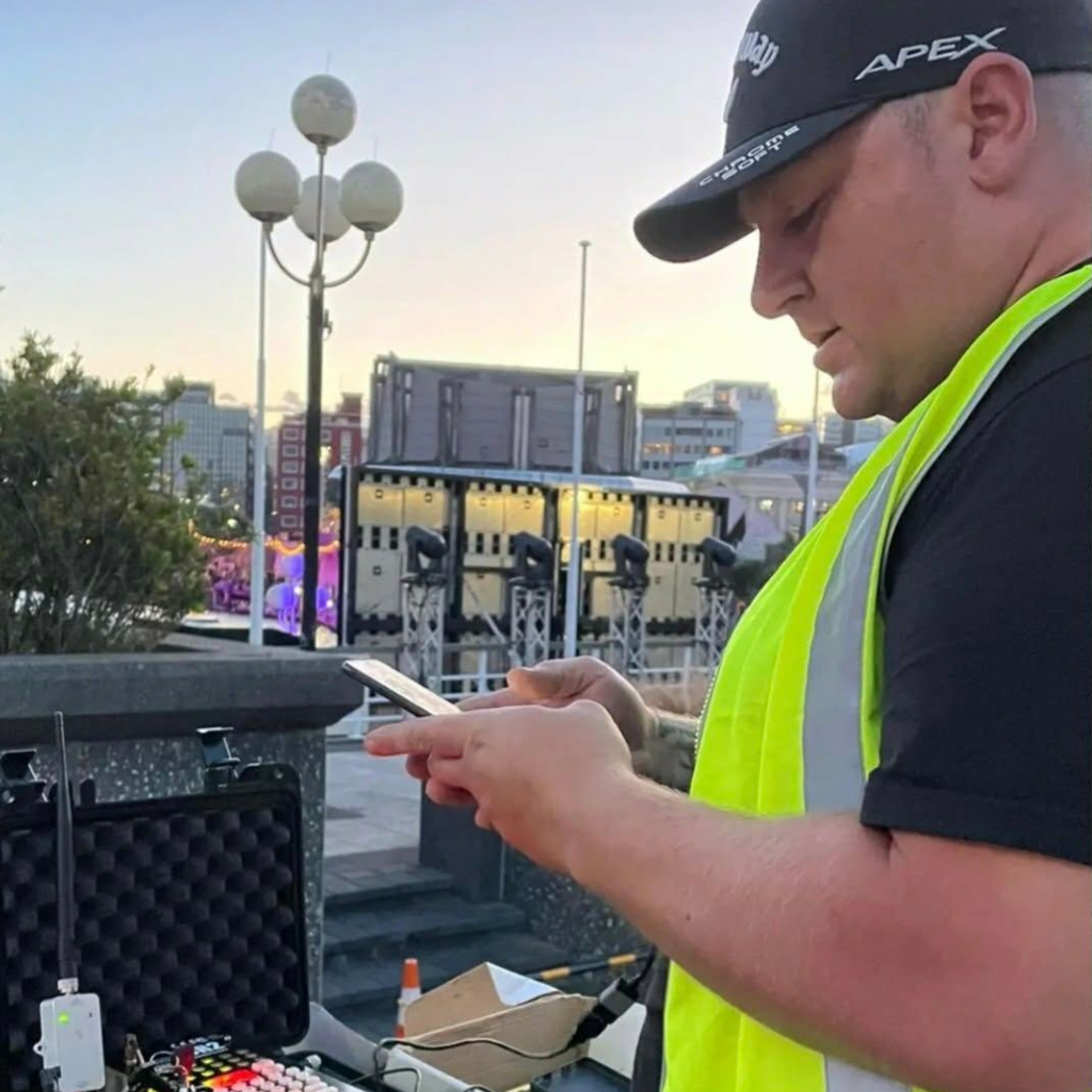Director A man wearing sunglasses and a pyro international shirt