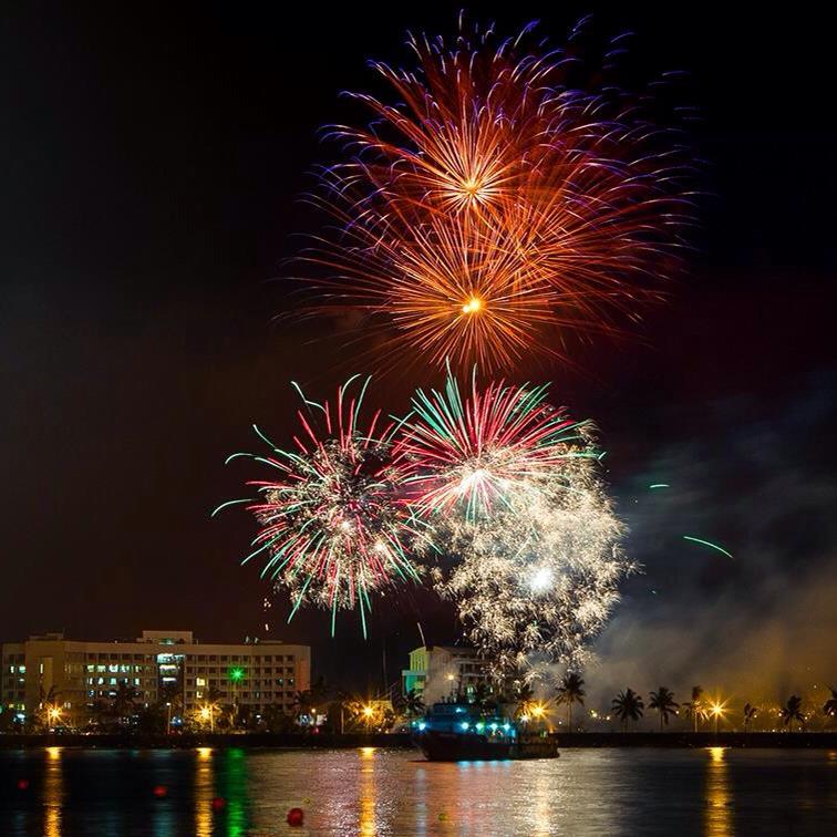 A fireworks display over a body of water in Samoa Nye