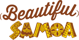 A logo for beautiful samoa with a floral design