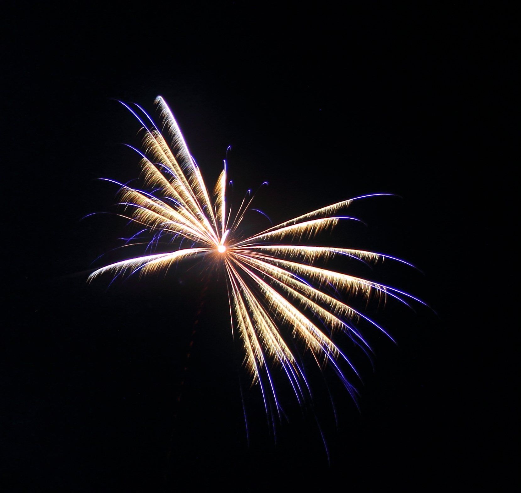 A fireworks display in the night sky that looks like a butterfly