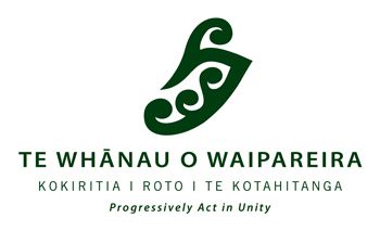 A logo for te whanau o waipareira progressively act in unity